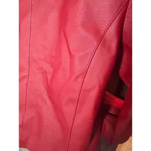 Womens Red Leather Zip-Up Jacket KC Collections M Size - Picture 8 of 13
